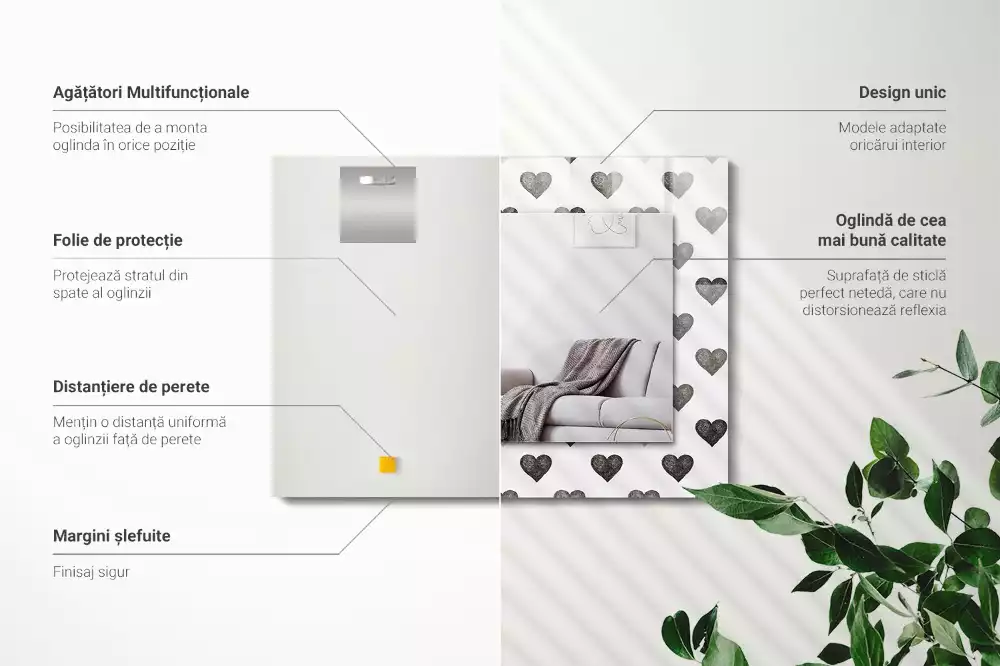 Oglindă imprimată Model inimi negre