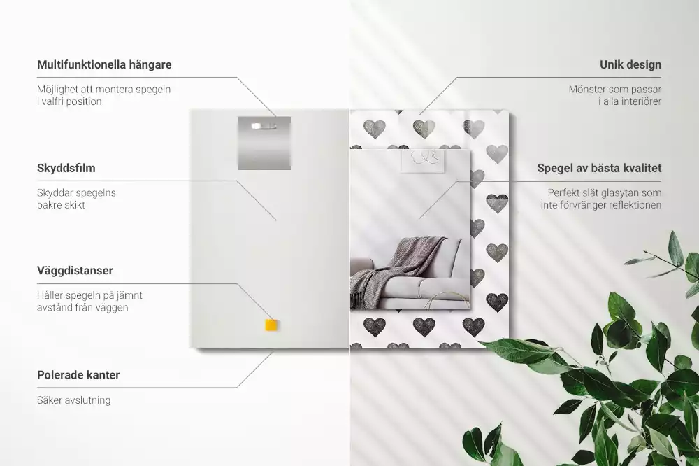 Oglindă imprimată Model inimi negre