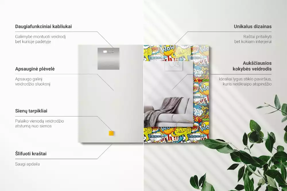 Oglindă imprimată Baloane de benzi desenate colorate