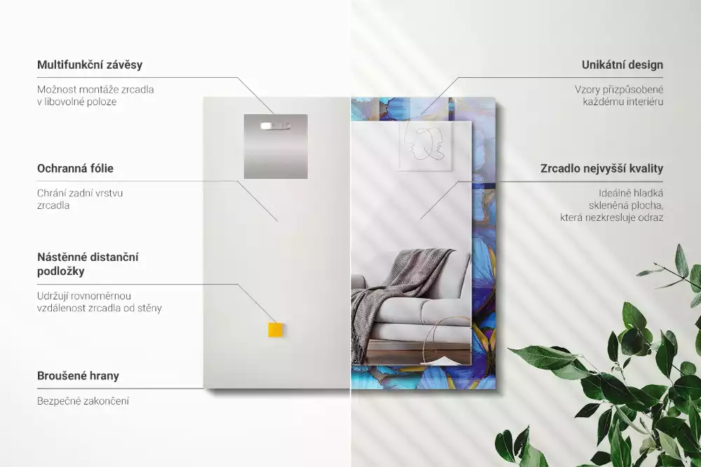 Decorațiuni perete cu oglindă Fluturi albaștri și verzi