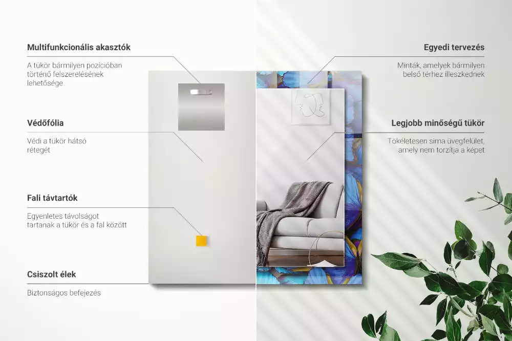 Decorațiuni perete cu oglindă Fluturi albaștri și verzi