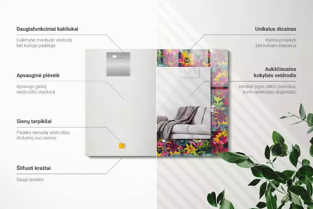 Oglindă imprimată Modele florale colorate