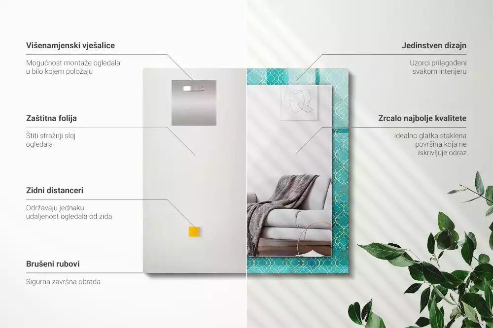 Decorațiuni perete cu oglindă Model geometric verde