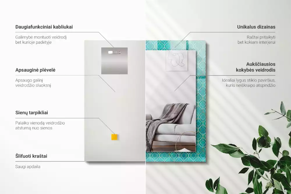 Decorațiuni perete cu oglindă Model geometric verde