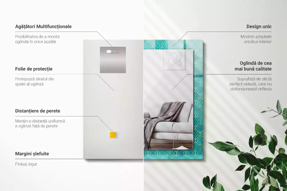 Decorațiuni perete cu oglindă Model geometric verde