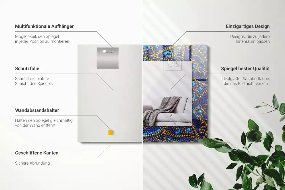 Decorațiuni perete cu oglindă Mandala albastră punctată