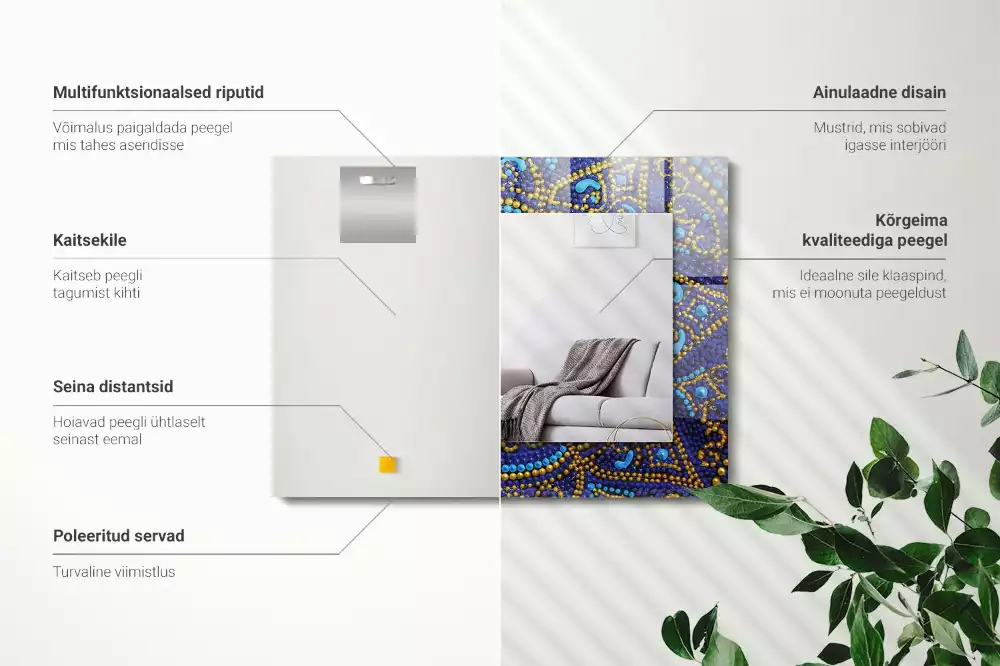 Decorațiuni perete cu oglindă Mandala albastră punctată