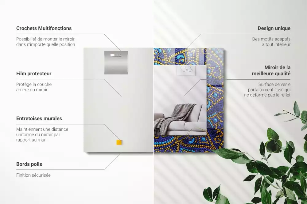 Decorațiuni perete cu oglindă Mandala albastră punctată