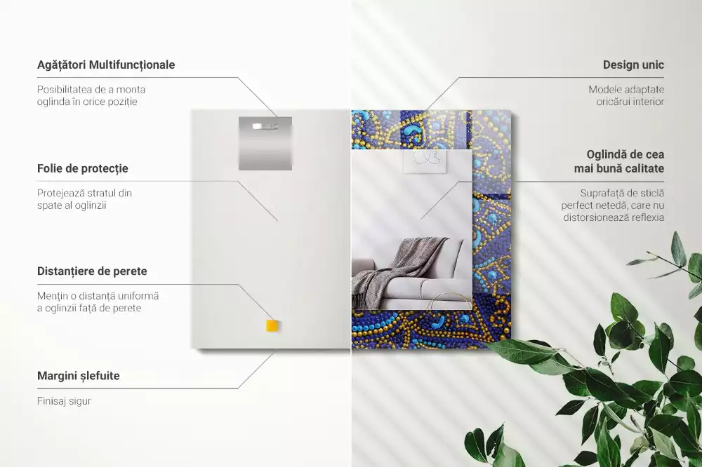 Decorațiuni perete cu oglindă Mandala albastră punctată