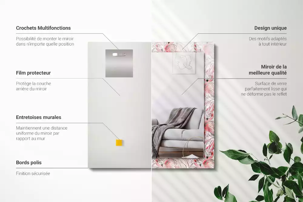 Oglindă imprimată Flamingo roz