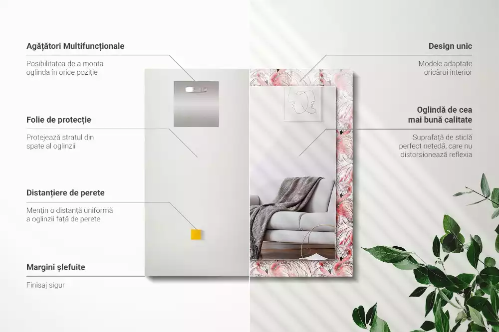 Oglindă imprimată Flamingo roz