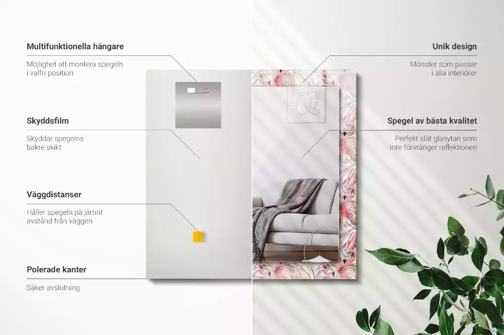 Oglindă imprimată Flamingo roz