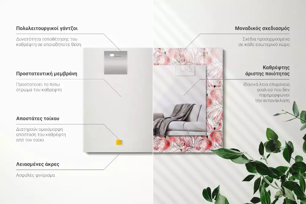 Oglindă imprimată Flamingo roz