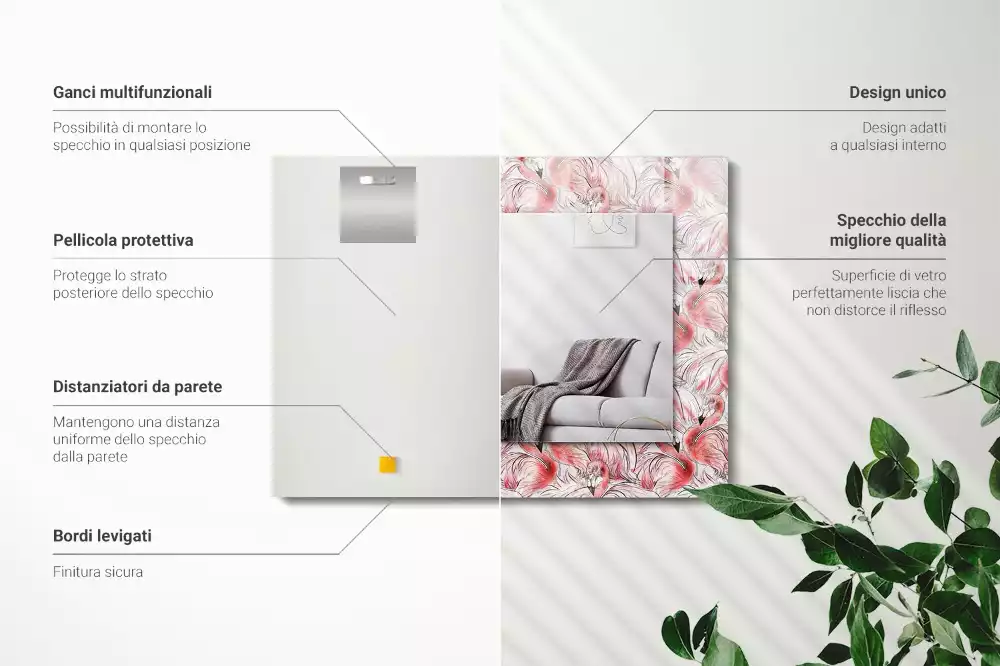 Oglindă imprimată Flamingo roz