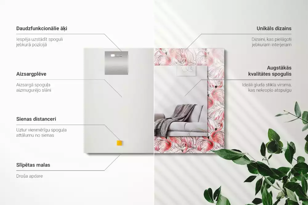 Oglindă imprimată Flamingo roz