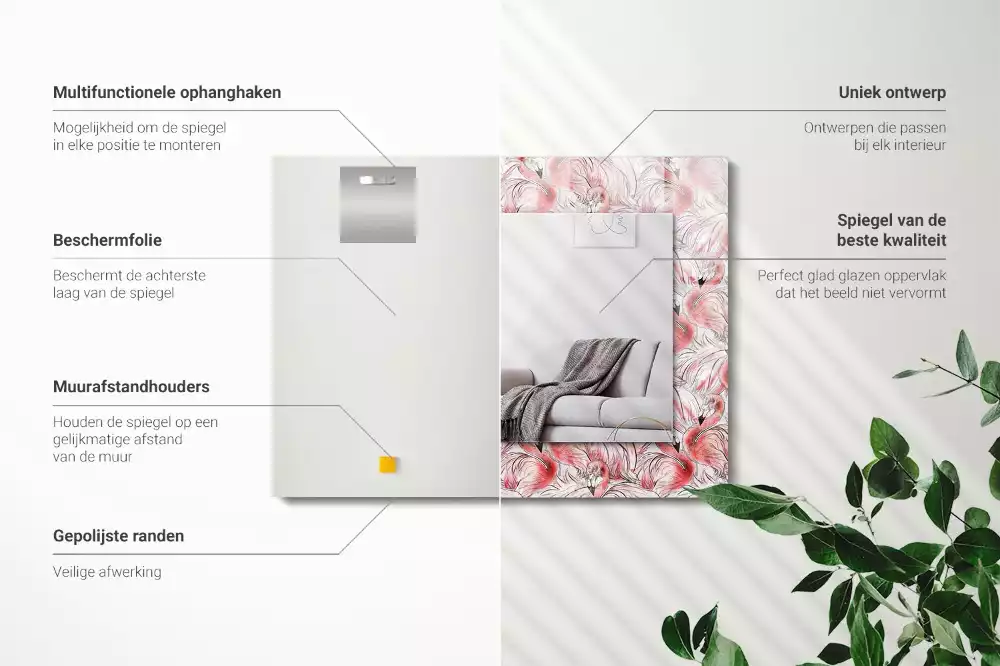 Oglindă imprimată Flamingo roz