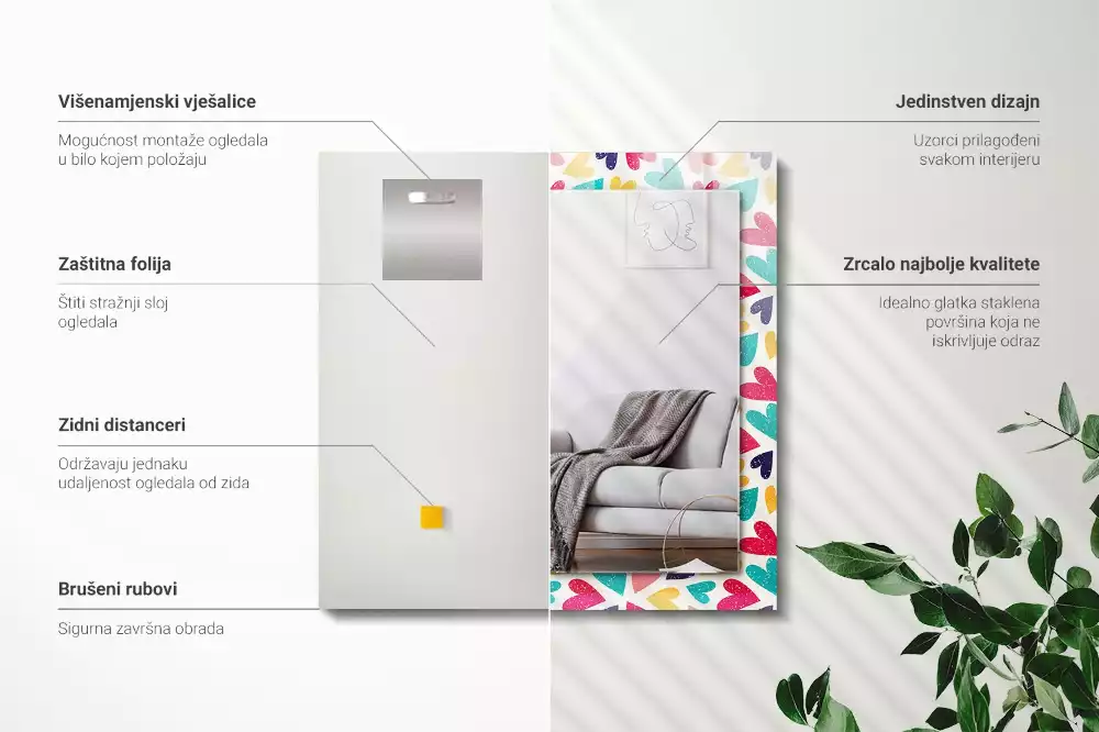 Decorațiuni perete cu oglindă Model inimi colorate