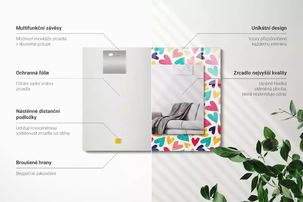 Decorațiuni perete cu oglindă Model inimi colorate