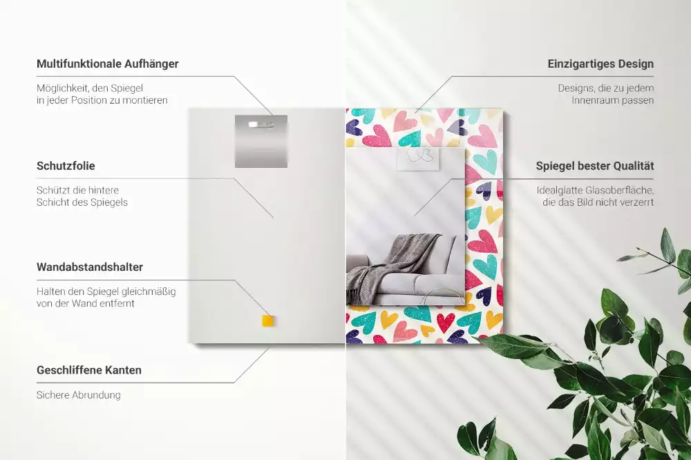 Decorațiuni perete cu oglindă Model inimi colorate