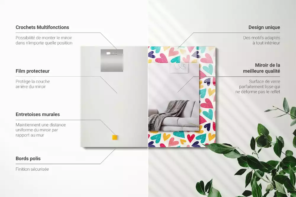 Decorațiuni perete cu oglindă Model inimi colorate