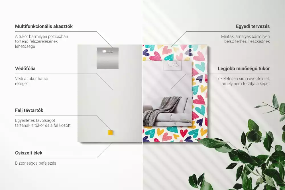 Decorațiuni perete cu oglindă Model inimi colorate