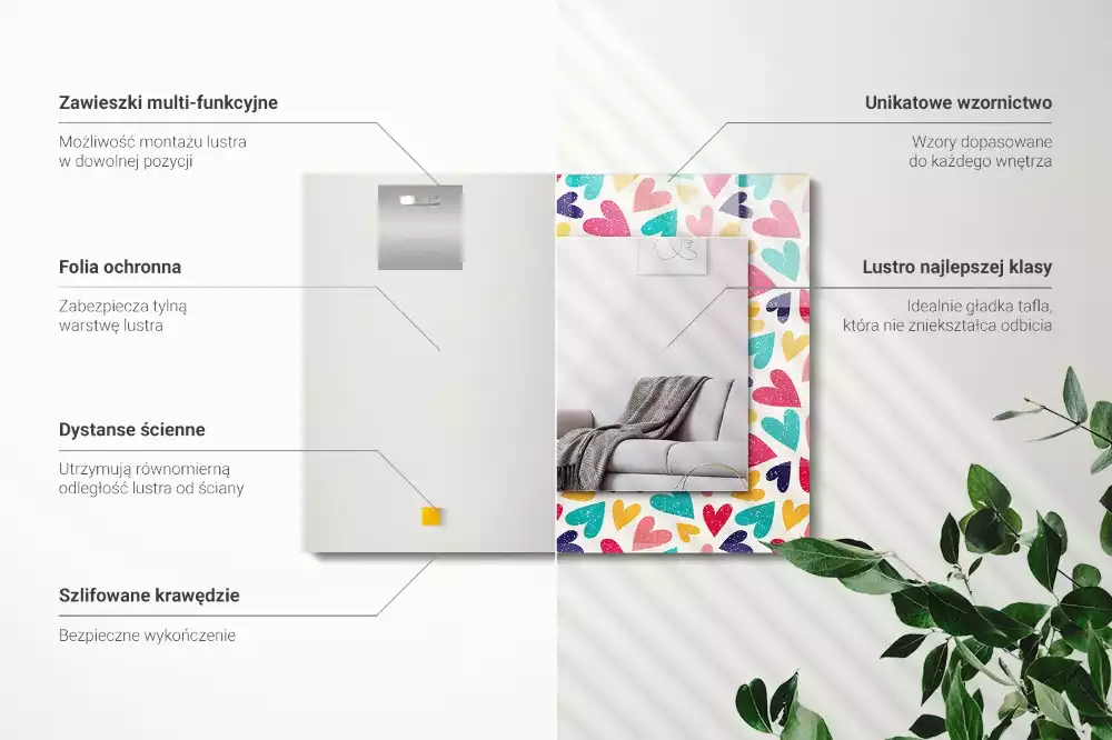 Decorațiuni perete cu oglindă Model inimi colorate