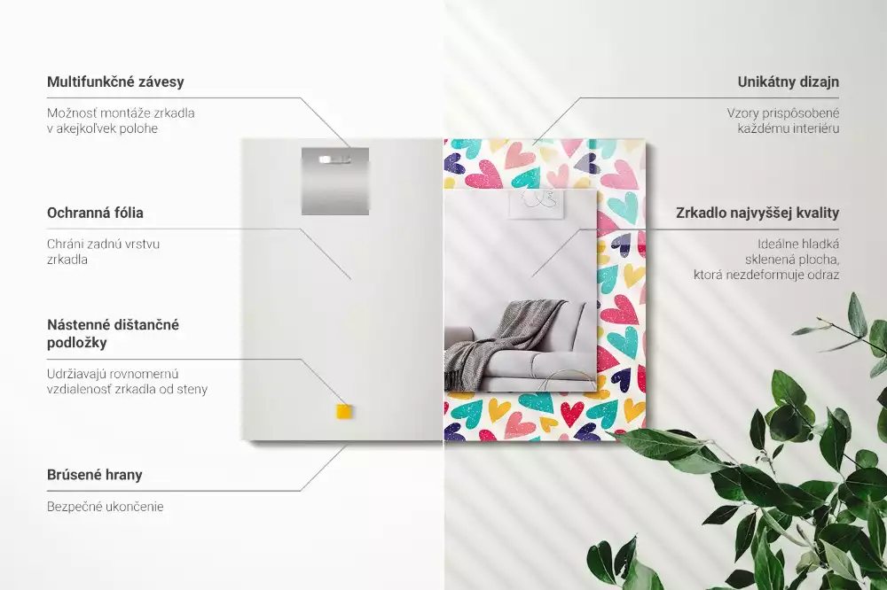 Decorațiuni perete cu oglindă Model inimi colorate