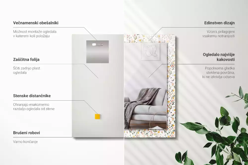 Oglindă imprimată Model floral țesătură