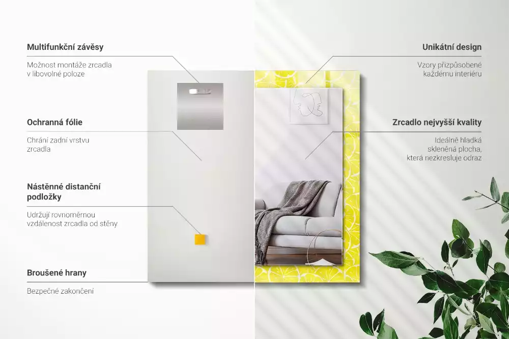 Oglindă imprimată Felii de lămâie model