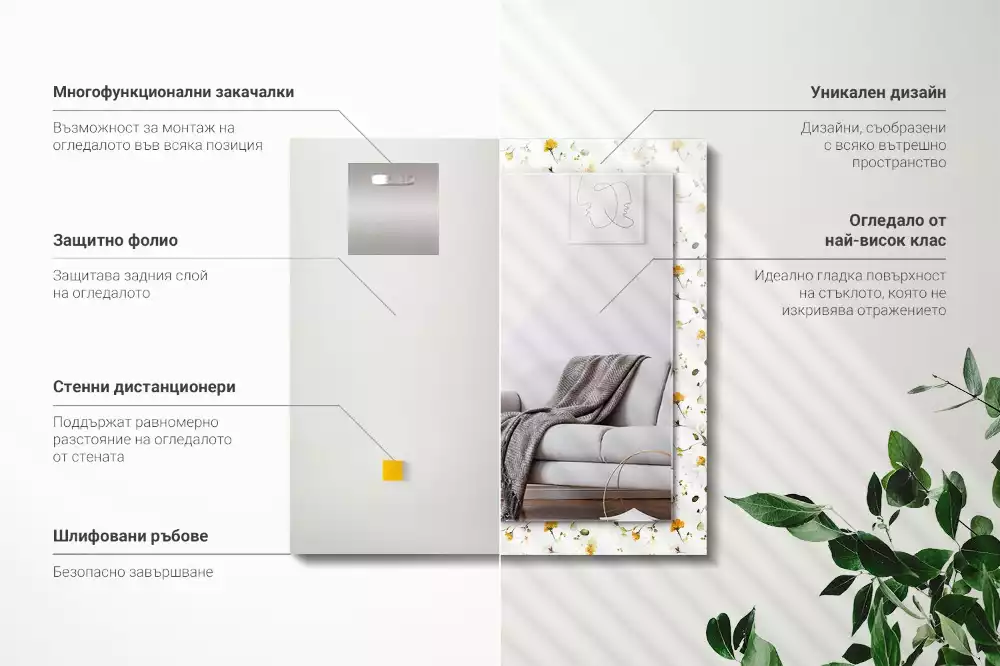 Decorațiuni de perete cu oglinzi Flori frunze model