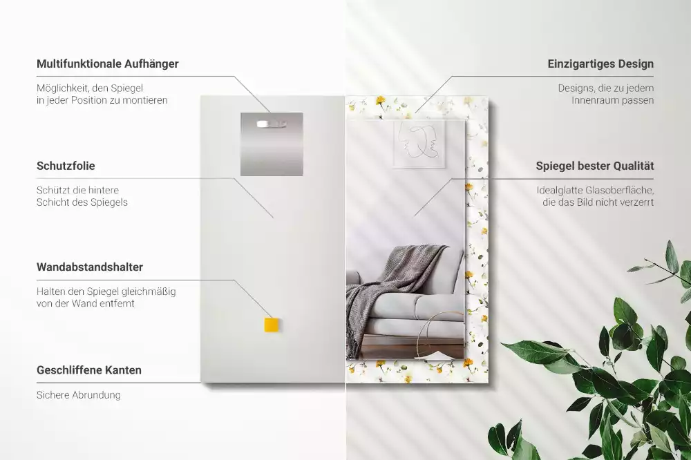 Decorațiuni de perete cu oglinzi Flori frunze model