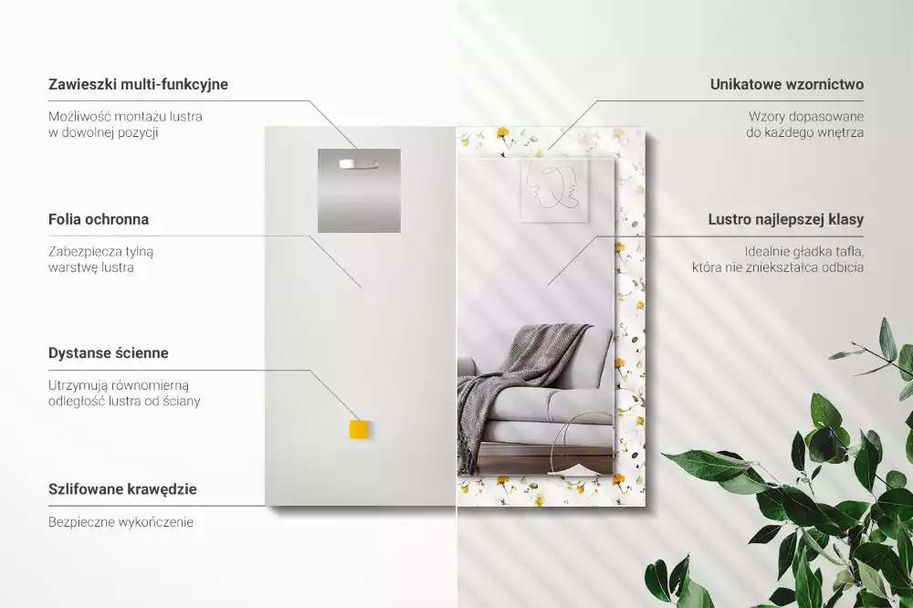 Decorațiuni de perete cu oglinzi Flori frunze model