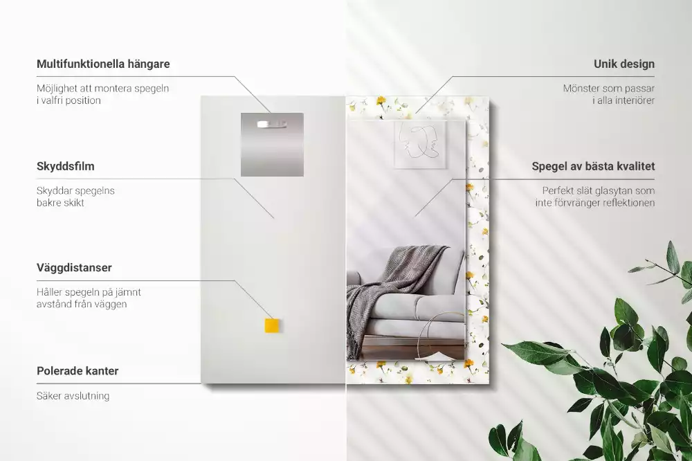 Decorațiuni de perete cu oglinzi Flori frunze model