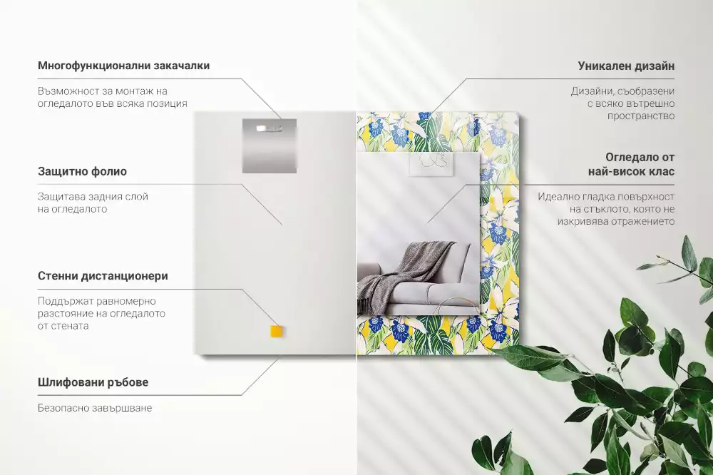 Oglindă imprimată Flori și frunze