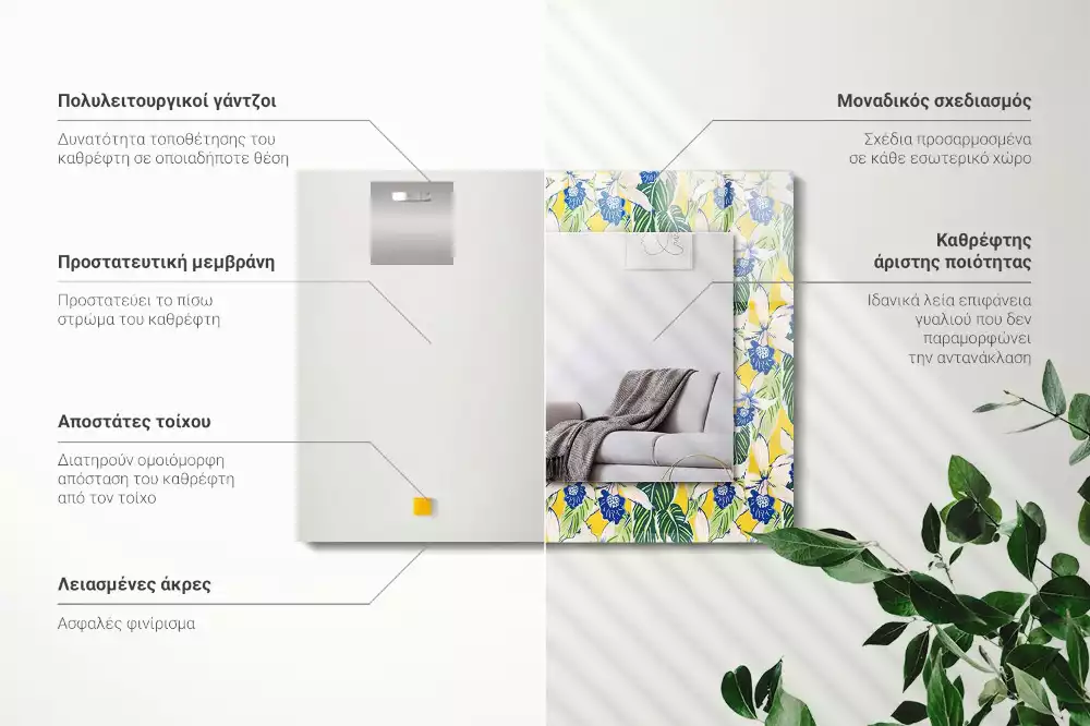 Oglindă imprimată Flori și frunze