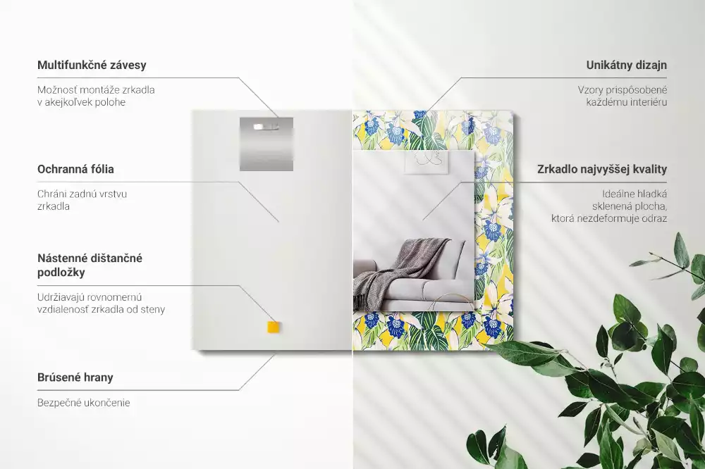 Oglindă imprimată Flori și frunze