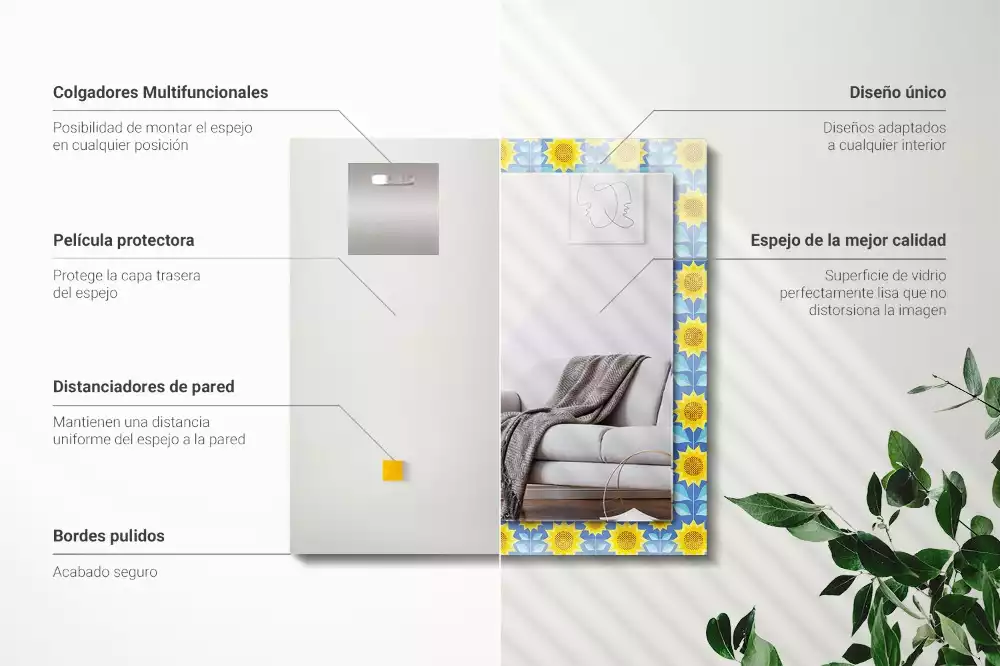 Oglindă imprimată Flori soarelui frunze model