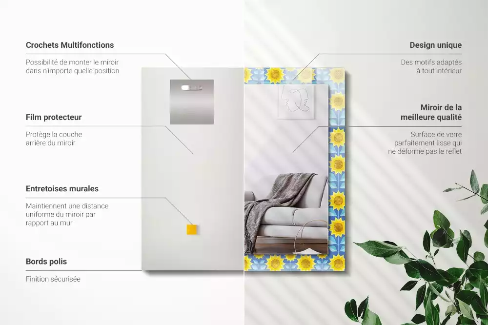 Oglindă imprimată Flori soarelui frunze model