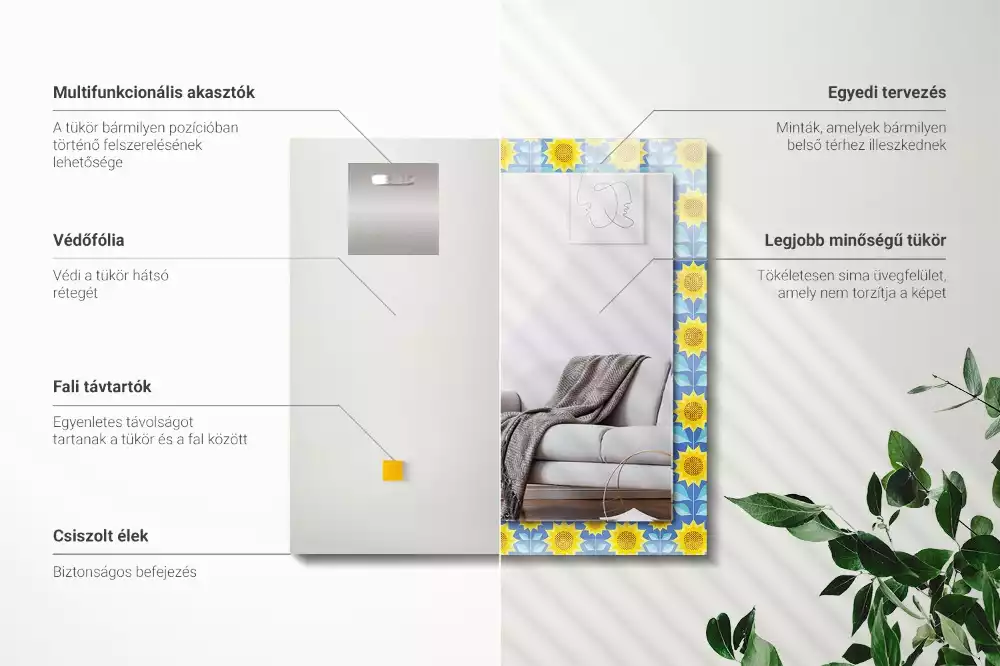 Oglindă imprimată Flori soarelui frunze model