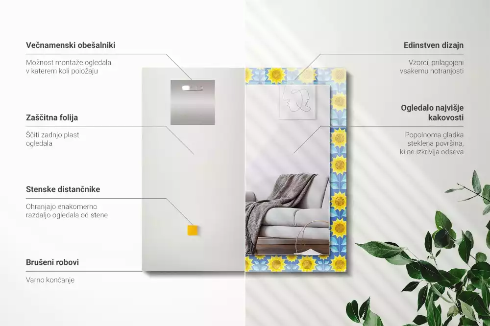 Oglindă imprimată Flori soarelui frunze model