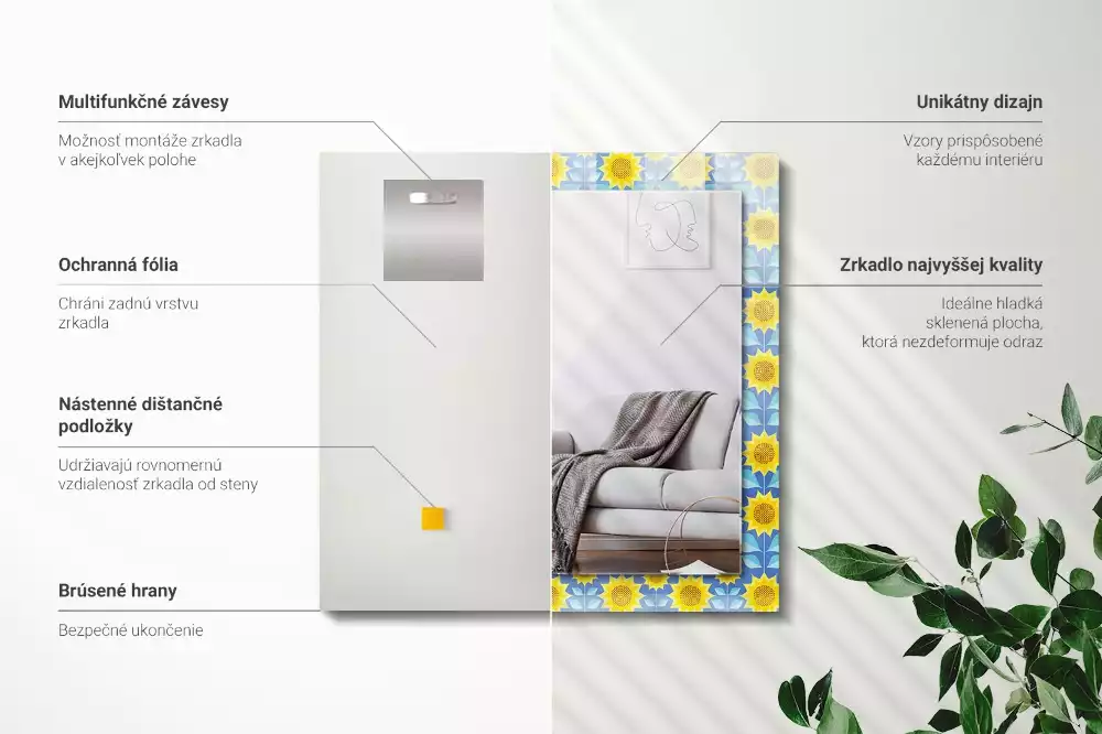 Oglindă imprimată Flori soarelui frunze model