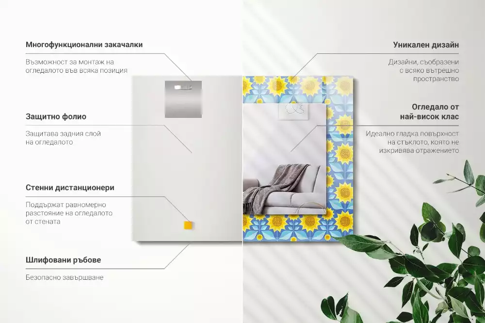 Oglindă imprimată Flori soarelui frunze model