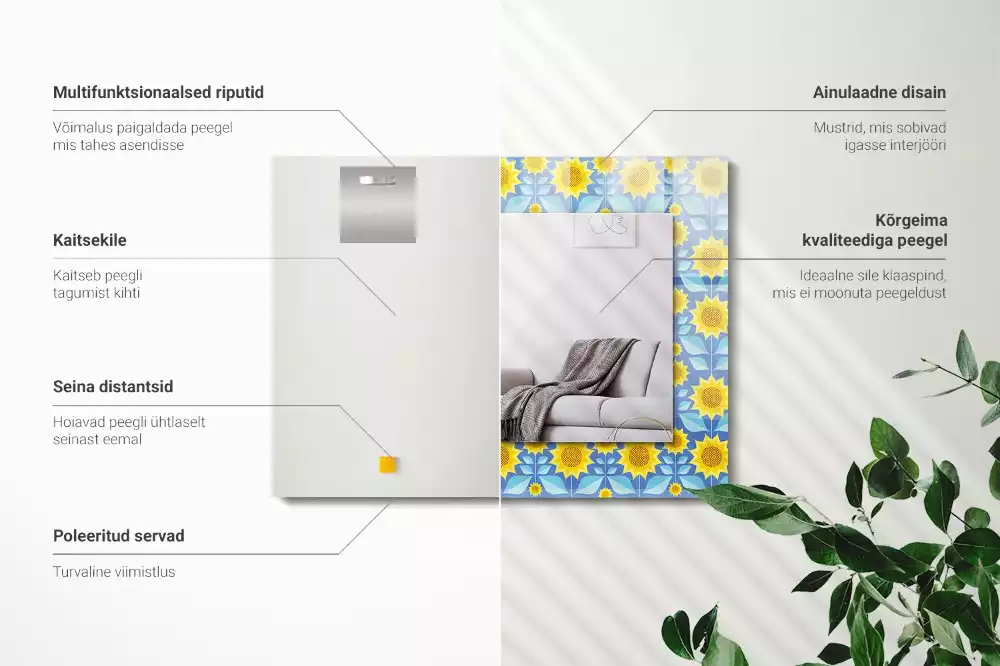 Oglindă imprimată Flori soarelui frunze model