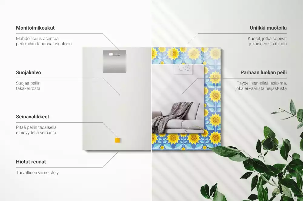 Oglindă imprimată Flori soarelui frunze model