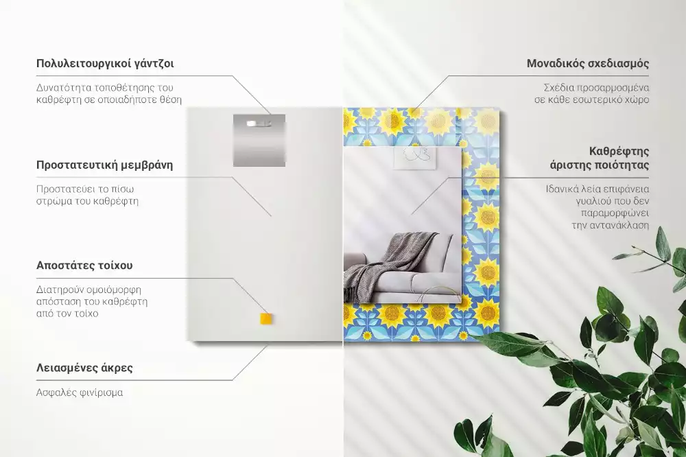 Oglindă imprimată Flori soarelui frunze model