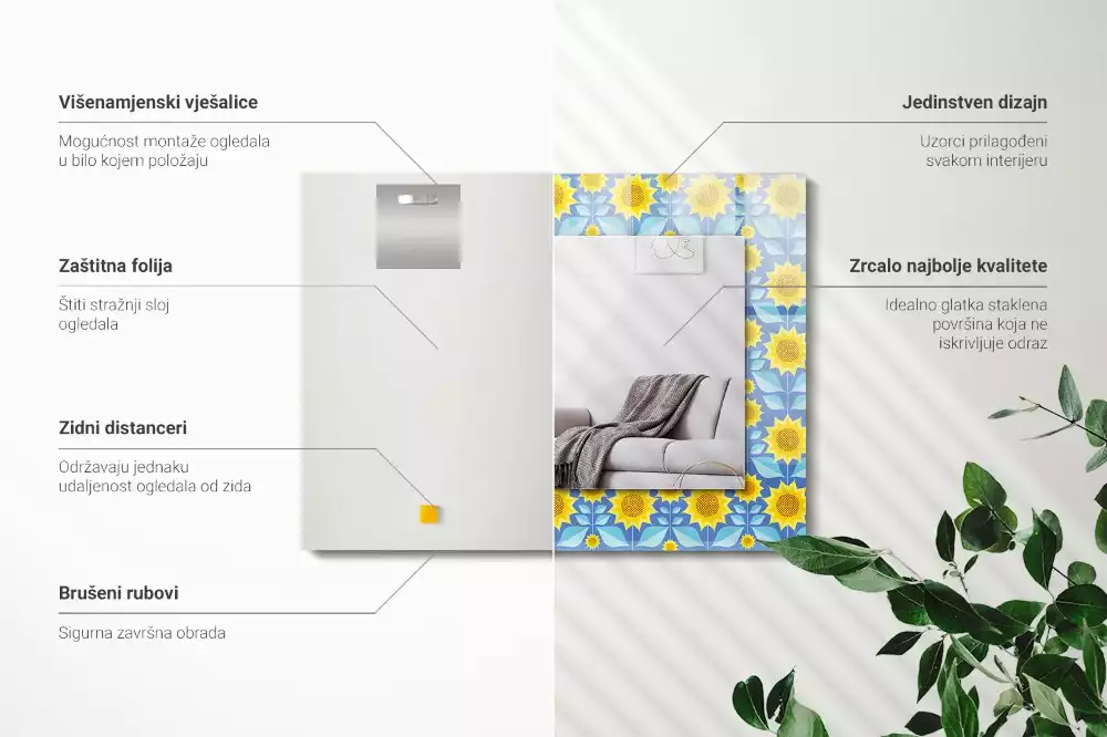 Oglindă imprimată Flori soarelui frunze model