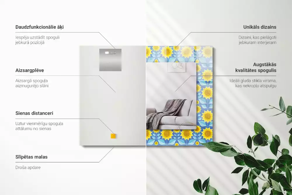 Oglindă imprimată Flori soarelui frunze model