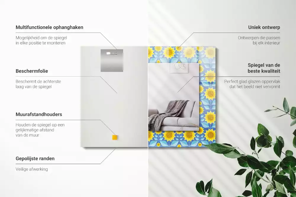 Oglindă imprimată Flori soarelui frunze model