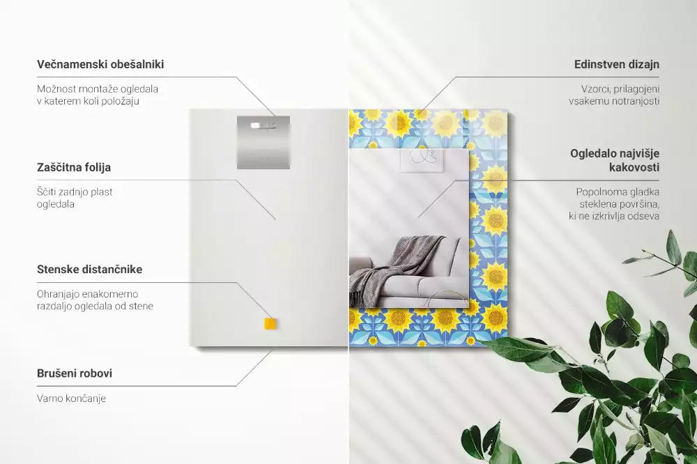 Oglindă imprimată Flori soarelui frunze model