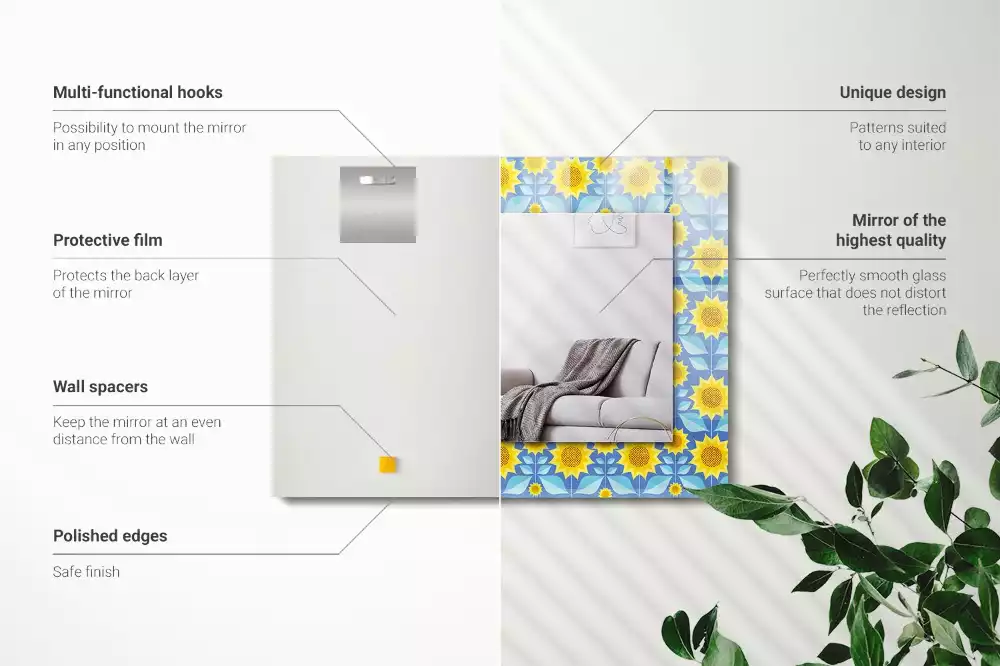 Oglindă imprimată Flori soarelui frunze model